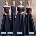 Straps Sweetheart Neckline Satin Navy Blue Bridesmaid Dresses Mix Match Styles A Line Flared with Bow Tie Waistband- NZ Bridal