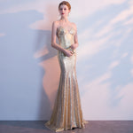 NzBridal Light Gold Spaghetti Straps Sparkling Evening Night Dress