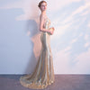 NzBridal Light Gold Spaghetti Straps Sparkling Evening Night Dress