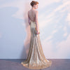 NzBridal Light Gold Spaghetti Straps Sparkling Evening Night Dress