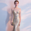 NzBridal Light Gold Spaghetti Straps Sparkling Evening Night Dress