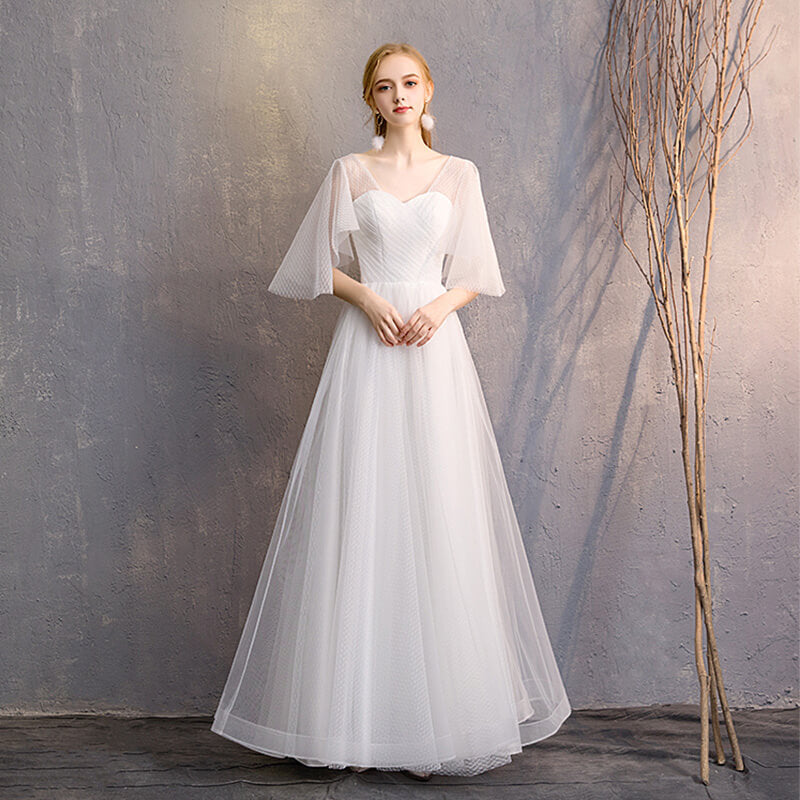 [Final Sale] Dotted Butterfly Sleeves Mix Matched Bridal Dress