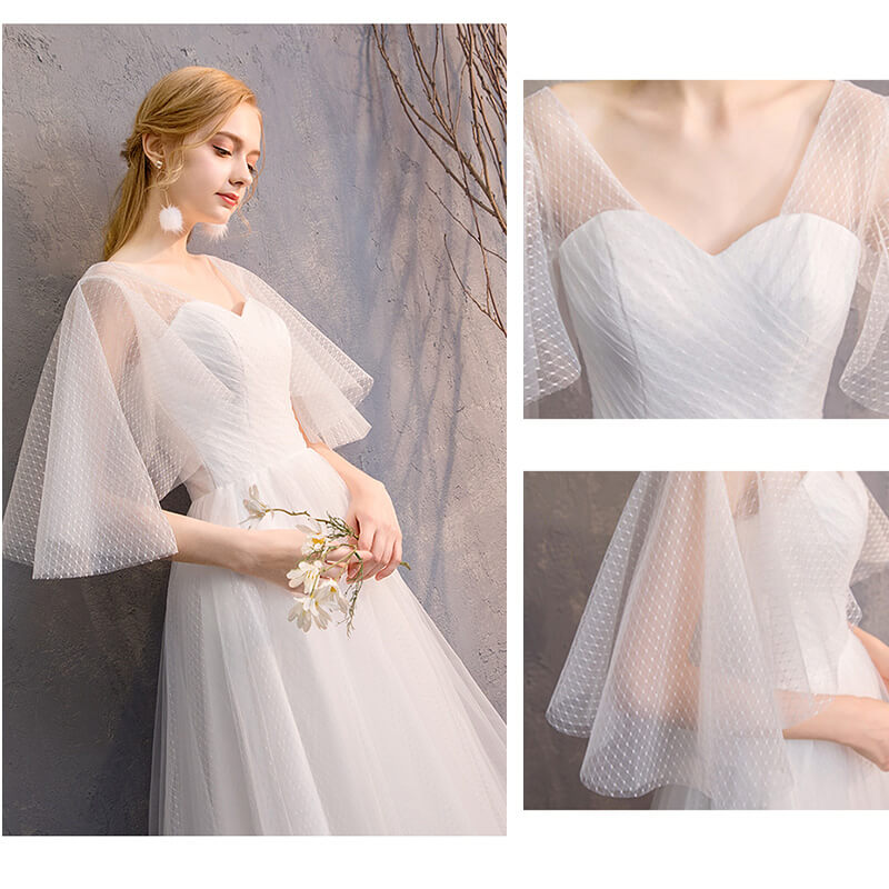 [Final Sale] Dotted Butterfly Sleeves Mix Matched Bridal Dress