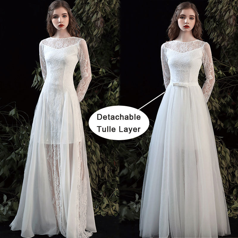 Multi-Ways Lace Detachable Tulle Skirt Bridal Shooting Dress