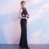 Black Cut Out Asymmetrical Neck Halter Slim Semi Prom Dress