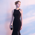 Black Cut Out Asymmetrical Neck Halter Slim Semi Prom Dress