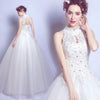 Stand Collar Hollowed Back Sleeveless Beaded Wedding Gown