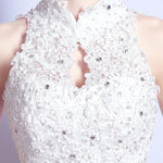 Stand Collar Hollowed Back Sleeveless Beaded Wedding Gown