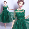 Sheer Neck & Back Lace Appliqués Tea Length Mother Dresses