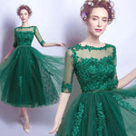 Sheer Neck & Back Lace Appliqués Tea Length Mother Dresses