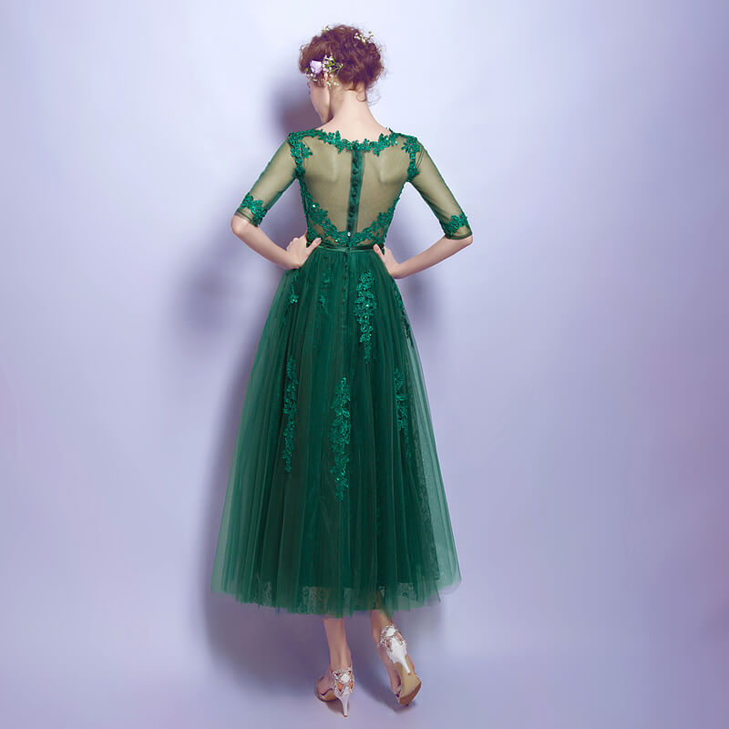 Boat Neckline Tea Length Mother Dresses