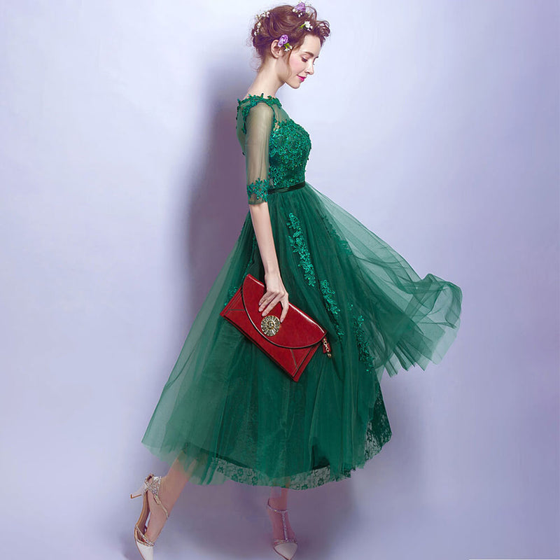 Half Sleeves Lace Appliqués Sheer Neckline Dresses
