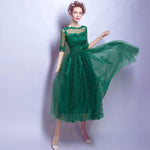 Sheer Neck & Back Lace Appliqués Tea Length Mother Dresses