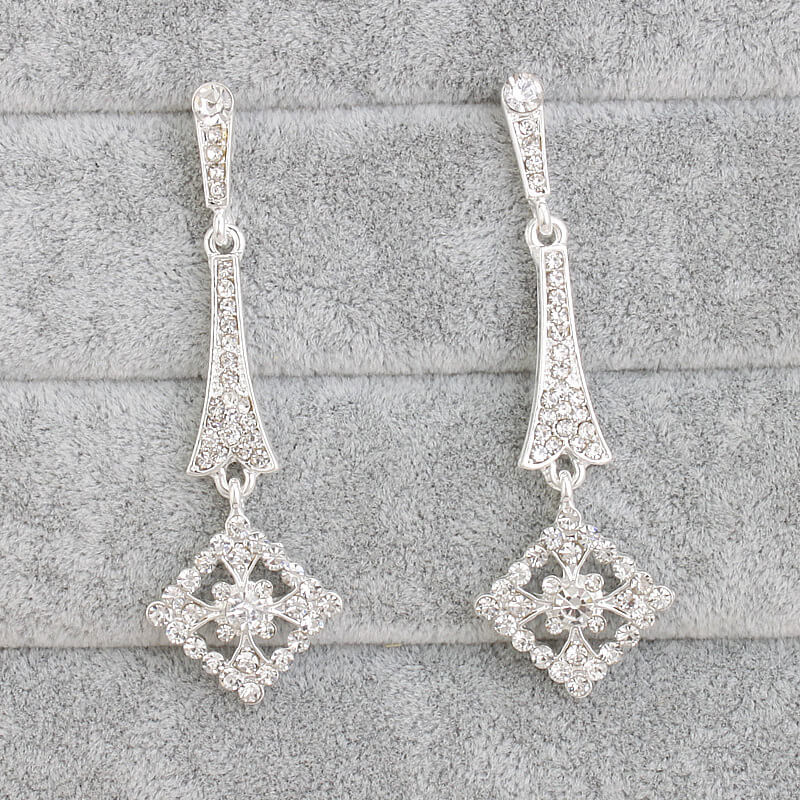 Wedding Square Earrings with Rhinestones