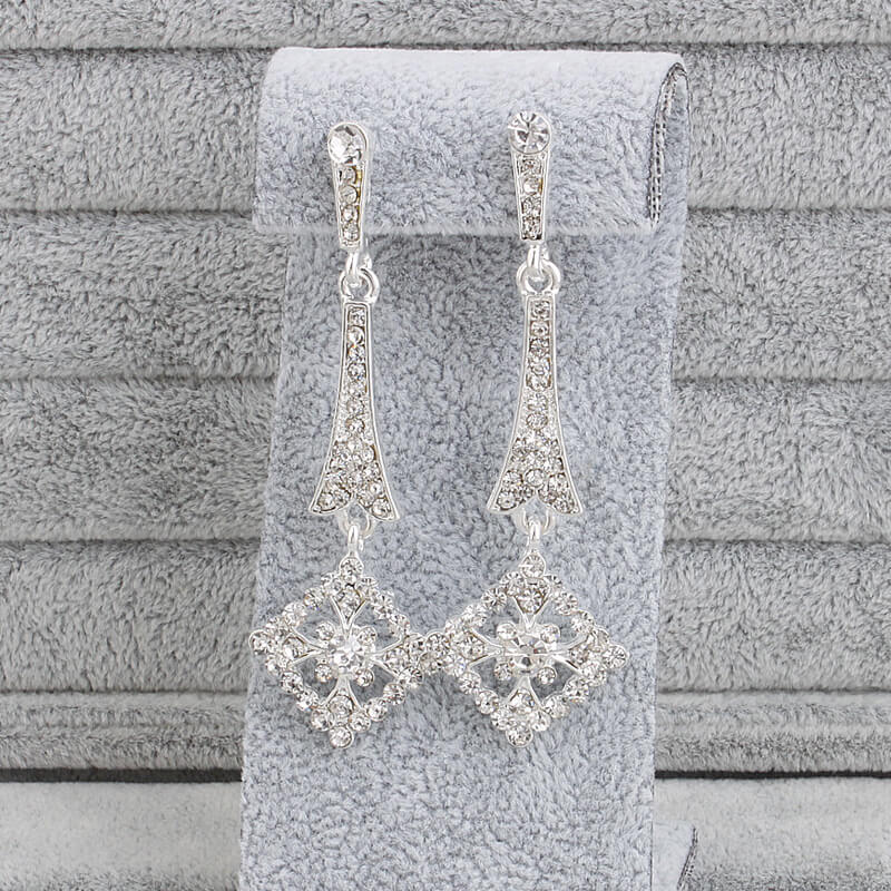 Wedding Square Earrings with Rhinestones