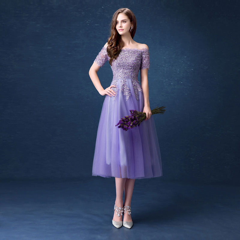 Elegant Off the Shoulder Tulle Flared Cocktail Party Dress