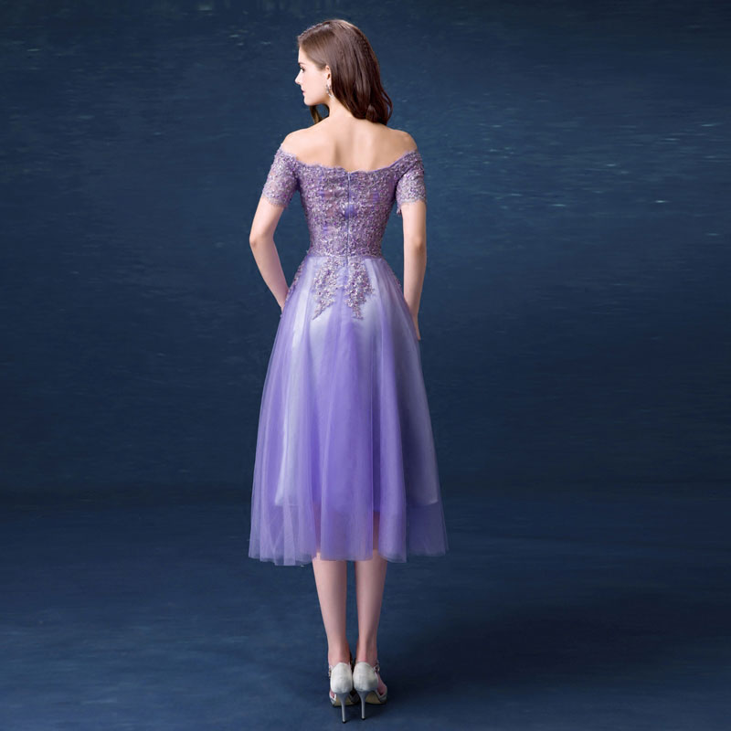 Tea Length Off the Shoulder Tulle Flared Cocktail Party Dress