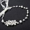 Flowers Crystal & Pearls Satin Wedding Hair Sash Belt for Brides