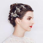 Leaves Crystal & Pearls Wedding Hair Sash Belt for Brides