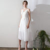 Ballet Spaghetti Straps V Cut Lace Appliqués Tulle Short Bridal Dress