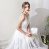 Ballet Spaghetti Straps V Cut Lace Appliqués Tulle Short Bridal Dress