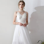 Ballet Spaghetti Straps V Cut Lace Appliqués Tulle Short Bridal Dress