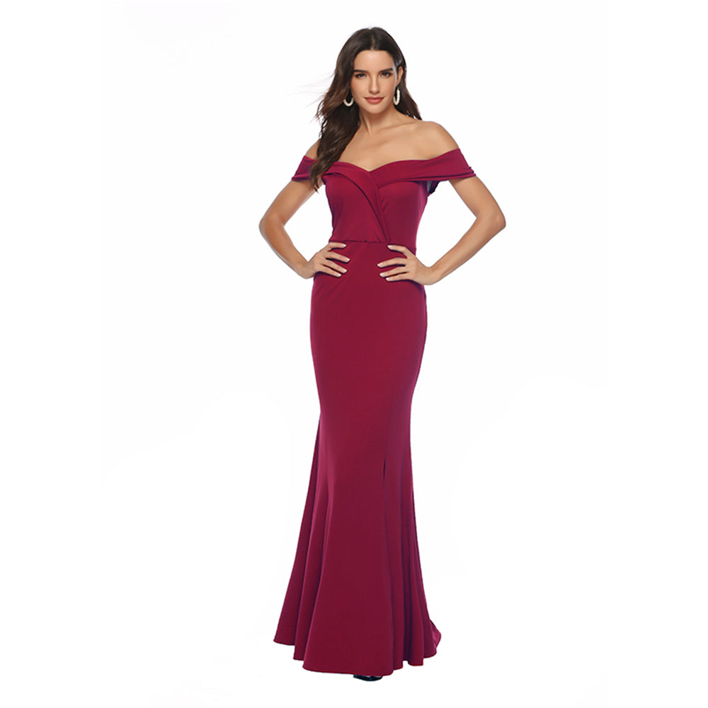 NZBridal Mermaid Off The Shoulder Dress V-neck Banquet Evening Dress High Waist Slim Slit Long Skirt