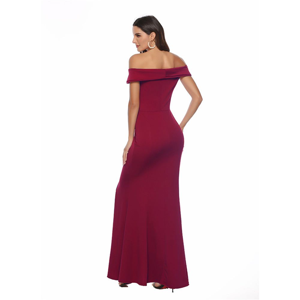NZBridal Mermaid Off The Shoulder Dress V-neck Banquet Evening Dress High Waist Slim Slit Long Skirt