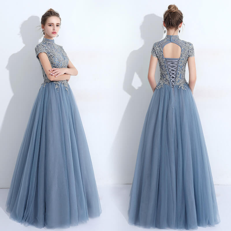 Vintage Formal Evening Dress Embroidery Lace