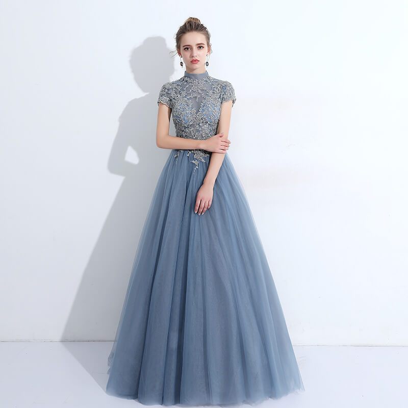 Vintage Formal Evening Dress Embroidery Lace