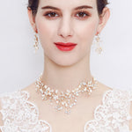 Handcraft Wedding Earrings Necklace Set with Rhinestones& Pearls