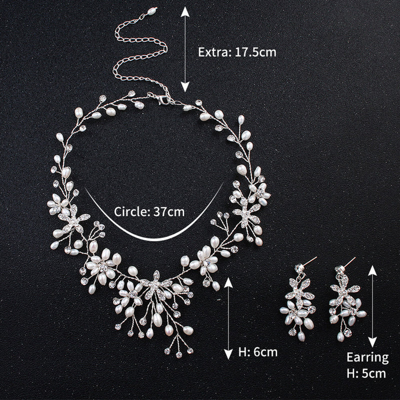 Handcraft Wedding Earrings Necklace Set with Rhinestones& Pearls