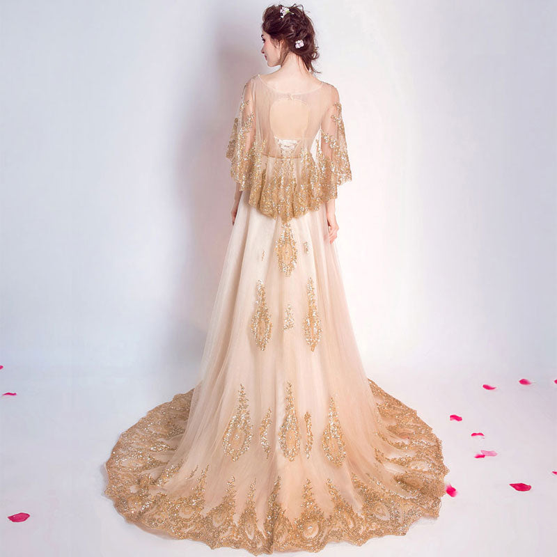 Luxury Cloak Gold Evening Prom Dress