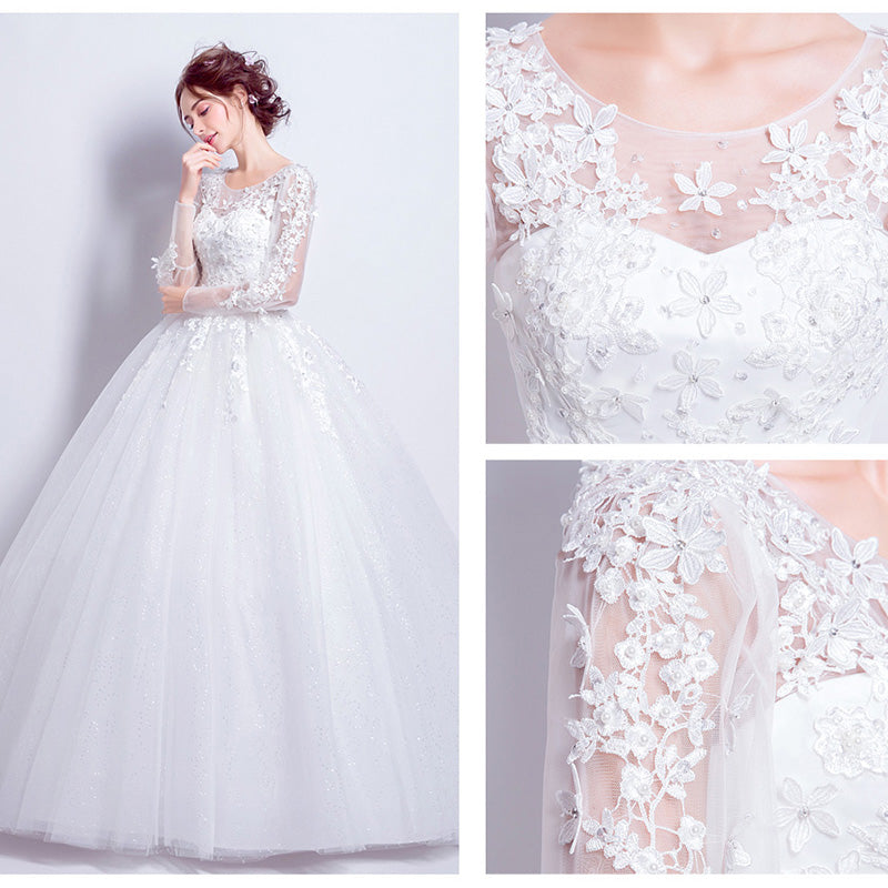 [Final Sale] Long Sleeves Lace Flower Winter Wedding Gown For Brides