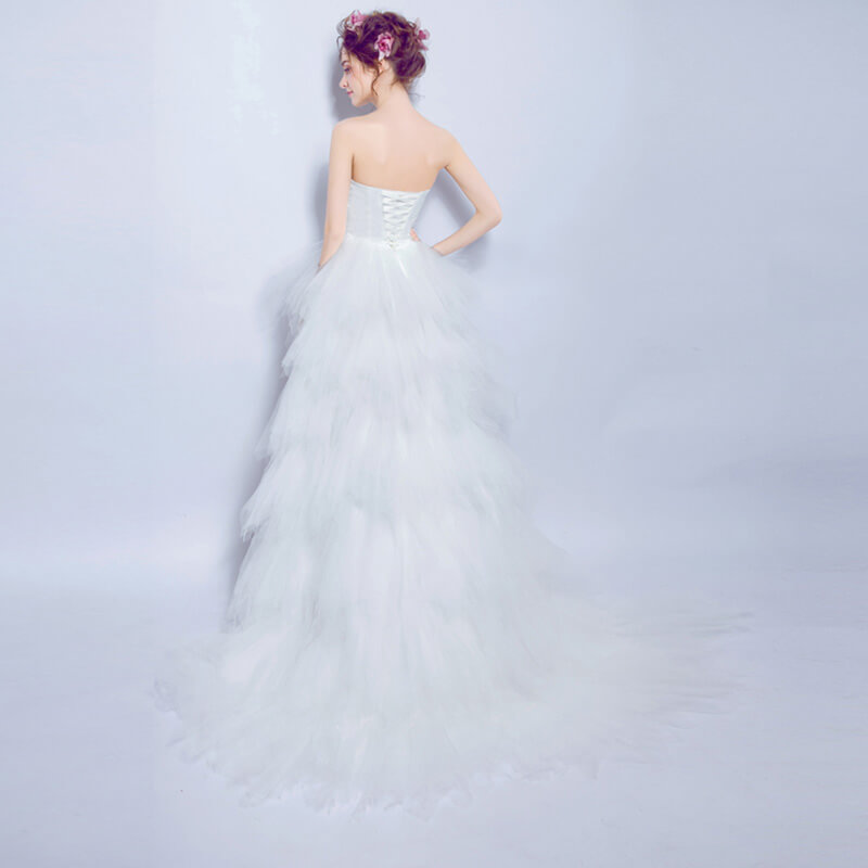 High-Low Asymmetrical length with a sweep train Bridal Dress