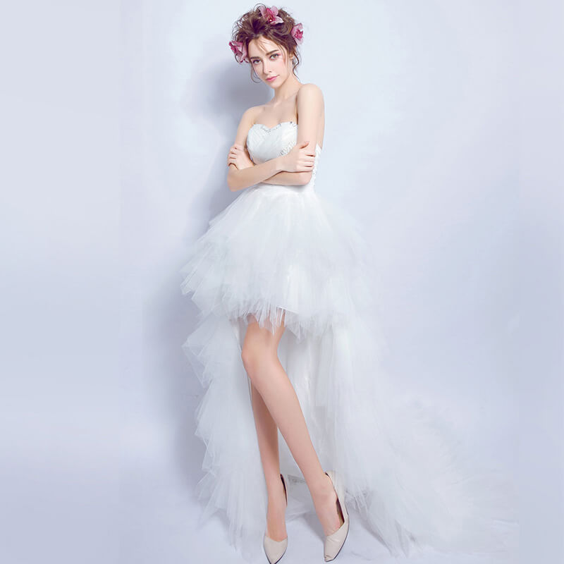 Lovely Pleated Beaded Asymmetrical High Low Sweet Bridal Dress