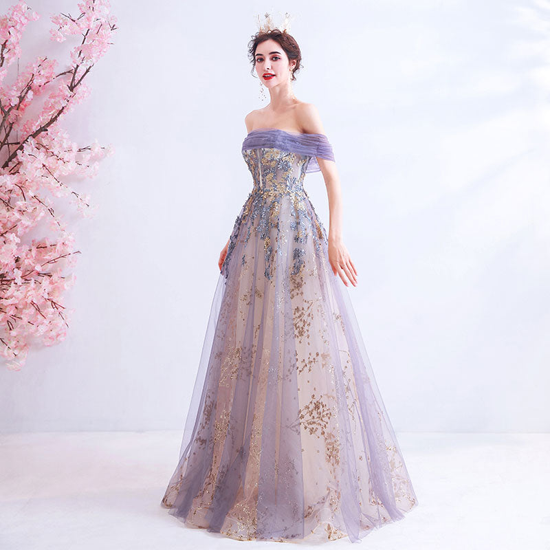 Short Sleeves Floor Length Off The Shoulder Ball Gown