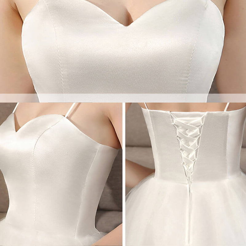 White Grace Ballet Spaghetti Straps Sweetheart Satin Tulle Short Bridal Dress for Women from NZ Bridal