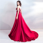 Scoop O Neckline Embroidery Formal Long Satin Evening Party Dress