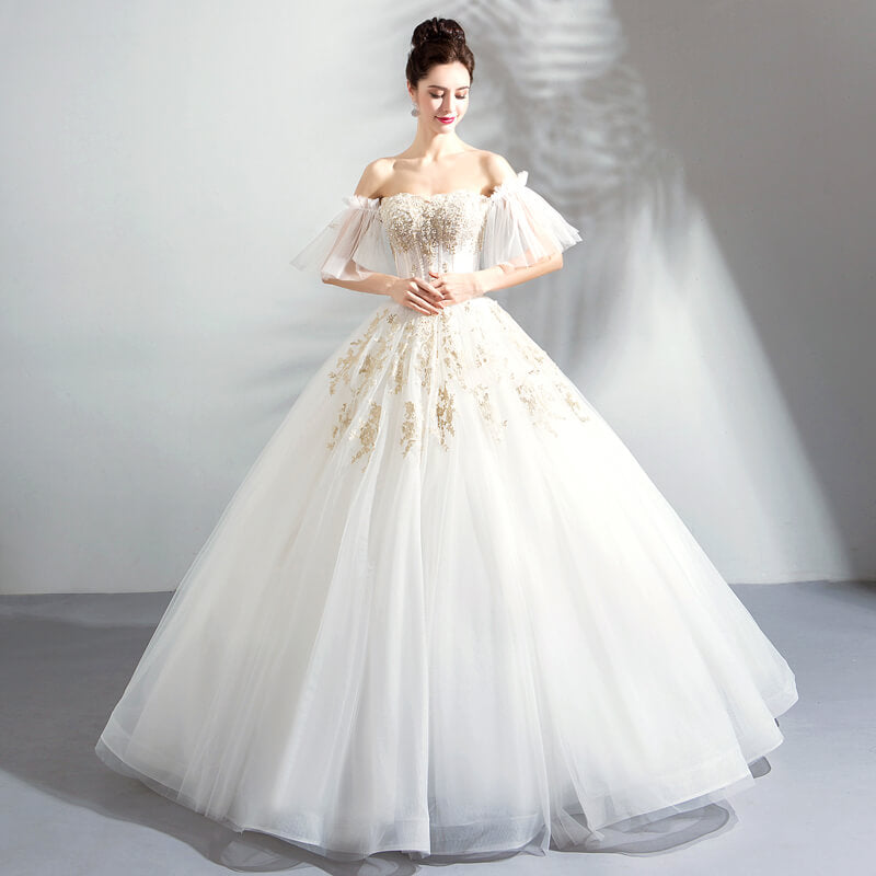 Short Sleeves And Cold shoulder Shoulder Bridal Gown