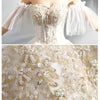 Vintage Sweetheart Gold Lace Ruffles Sleeves A line Gown