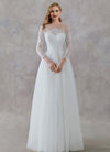 NZ Bridal White Lace Long-sleeved Transparent Word Collar Romantic Bridal Wedding Dress Button Simple Slim Wedding Gowns