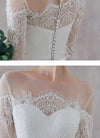 NZ Bridal White Lace Long-sleeved Transparent Word Collar Romantic Bridal Wedding Dress Button Simple Slim Wedding Gowns