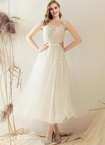 NZ Bridal Lace Applique V-neck Dimensional Cut Wedding Dress Sling Backless Simple Slim Wedding Gowns