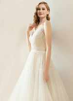 NZ Bridal Lace Applique V-neck Dimensional Cut Wedding Dress Sling Backless Simple Slim Wedding Gowns