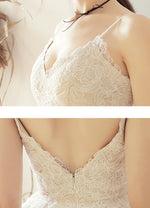 NZ Bridal Lace Applique V-neck Dimensional Cut Wedding Dress Sling Backless Simple Slim Wedding Gowns