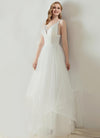 NZ Bridal Sling V-neck Dimensional Cut Wedding Dress A-line Irregular Hem Simple Slim Wedding Gowns