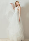 NZ Bridal Sling V-neck Dimensional Cut Wedding Dress A-line Irregular Hem Simple Slim Wedding Gowns