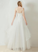 NZ Bridal Sling V-neck Dimensional Cut Wedding Dress A-line Irregular Hem Simple Slim Wedding Gowns