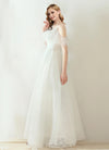 NZ Bridal A-Line Lace Up Strap Ruffle Sleeves Romantic Illusion Flared Dress Simple Slim Wedding Bridal Gowns